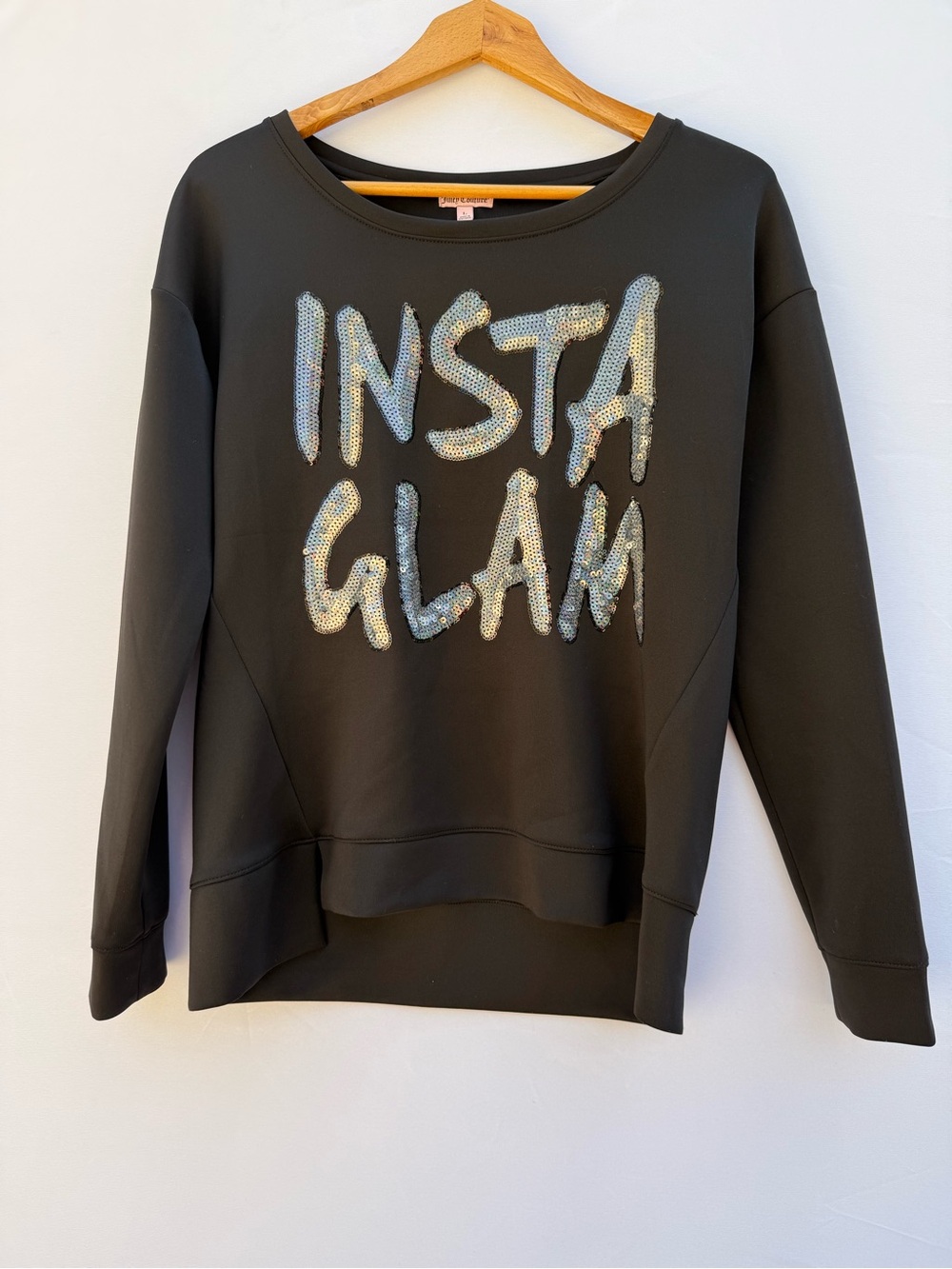 Juicy Couture Insta Glam Sequin Sweatshirt, Black Silver Y2K Pullover, FREE GIFT